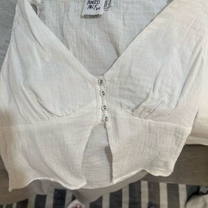 Princess Polly Cream Button-Front Blouse